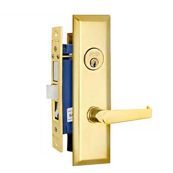 Marks New Yorker Polished Brass Left Hand Mortise Entry Lock Set, Screwless Lever Thru-Bolted Locks MRK-9NY92A-3-LH